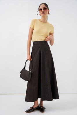 Hoge Taille Denim A-Lijn Maxi Rok met Zakken
