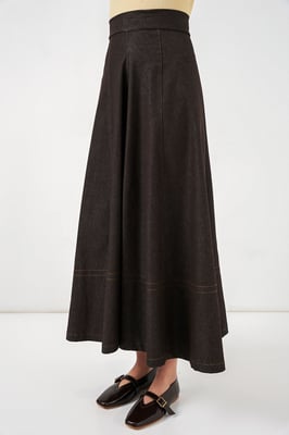 Hoge Taille Denim A-Lijn Maxi Rok met Zakken
