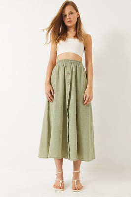 Textuur Maxi Rok met Knopen Sluiting