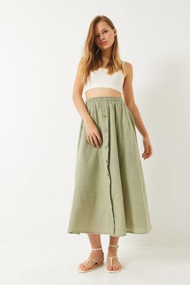 Textuur Maxi Rok met Knopen Sluiting