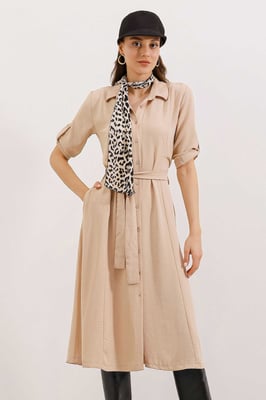 Textured Midi-jurk met Strik