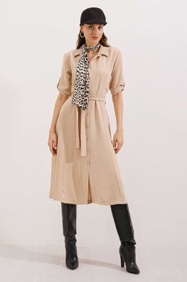 Textured Midi-jurk met Strik