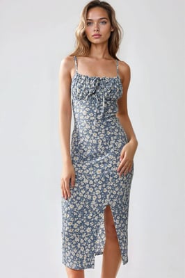 Alldoor Bloemenprint Lichaamsnauwsluitende Midi-jurk met Splits