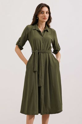 Textured Midi-jurk met Strik