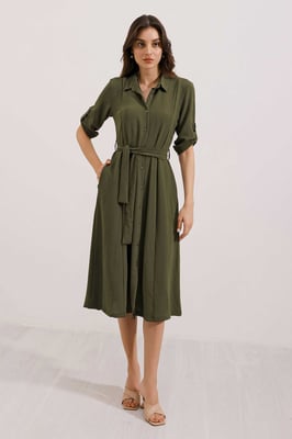 Textured Midi-jurk met Strik