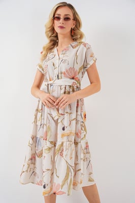 Bloemige V-hals Midi-jurk met Strik