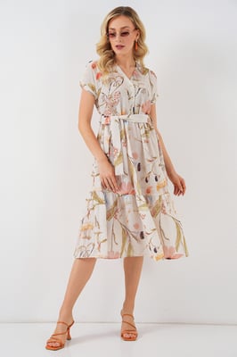 Bloemige V-hals Midi-jurk met Strik
