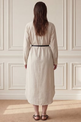 Linnenmix Midi-jurk met Knopsluiting en Zak