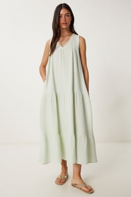 Rimpel V-hals Midi-jurk