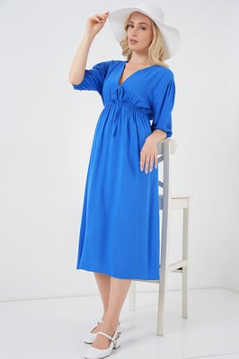 A-Form Fit Midi-jurk met V-hals en binddetail
