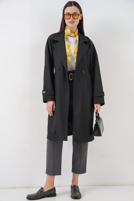 Gebelte Lange Trenchcoat met Jassenkraag