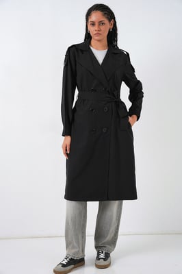 Lång dubbelknäppt trenchcoat