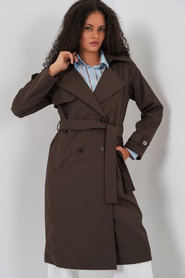 Dubbelknäppt lång trenchcoat