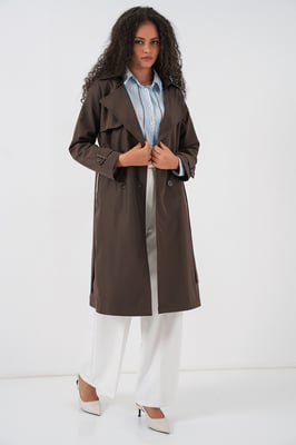 Dubbelknäppt lång trenchcoat