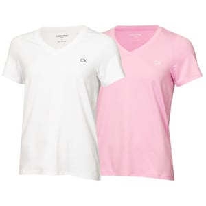 Women's Calvin Klein Golf V-Neck Regular Fit T-Shirt in White/Pink