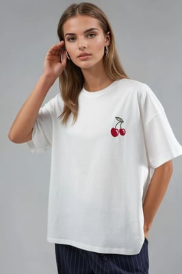 Överdimensionerad Broderad Stickad T-shirt