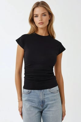 Getailleerde ronde hals T-shirt met korte mouwen