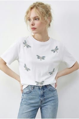 Geborduurd Crew Neck Relaxed Fit T-Shirt