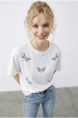 Geborduurd Crew Neck Relaxed Fit T-Shirt