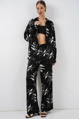 Bloemige Shirt & Hoge Taille Wijde Pantalon Twee-stuks Co-ord