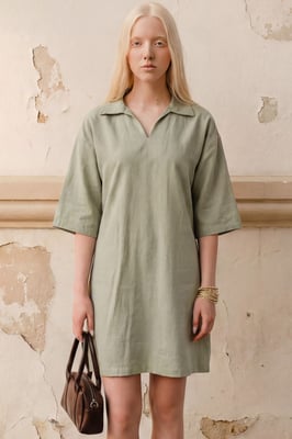Polo Kraag Mini Jurk met Driekwart Mouwen