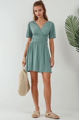 V-hals Korte Mouw Mini Jurk