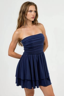 Strapless Rimpel Mini-jurk