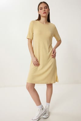 Korte Mouw Mini-jurk met Split