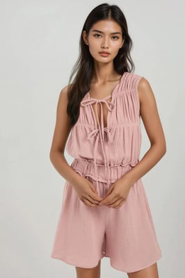 Textured Short Leg Jumpsuit met Ronde Hals