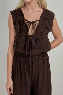 Gestructureerde Wijde Pantalon Jumpsuit met Ronde Hals