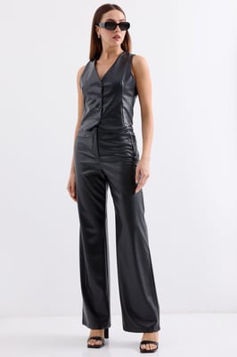 Faux leren V-hals knooploze cropped vest