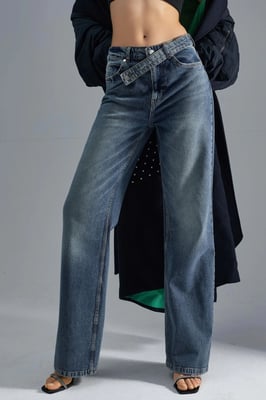 SQUALO Hoge Taille Wijde Pijpen Denim Jeans