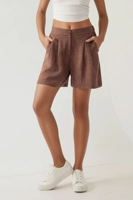 Hoge Taille Geplooide Lyocell Zachte Touch Shorts