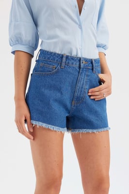 Denim Effen Hoge Taille Shorts