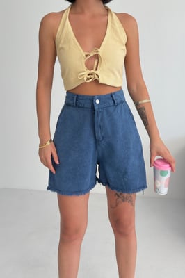 Hoge Taille Wijde Pijpen Denim Shorts