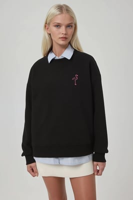 Comfort Dierenpatroon Geborduurd Verhoogd Ronde Hals Sweatshirt