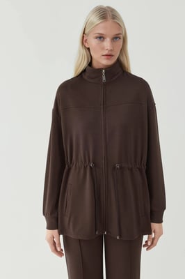 Modal Touch Lange Jas met Verstelbare Taille