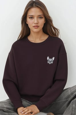 Comfort Dierenpatroon Geborduurde Verhoogde Ronde Hals Sweater
