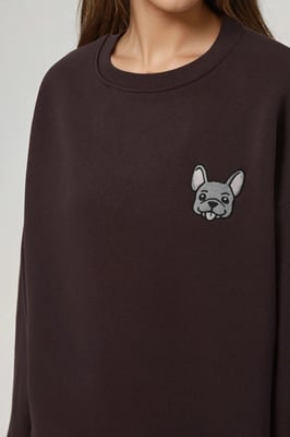 Comfort Dierenpatroon Geborduurde Verhoogde Ronde Hals Sweater