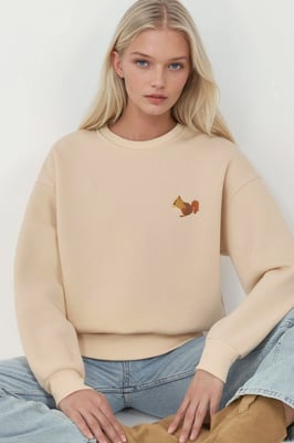 Comfort Dierenpatroon Geborduurde Verhoogde Ronde Hals Sweatshirt