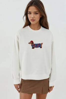 Overmaat Crew Neck Geborduurd Katoenen Sweatshirt