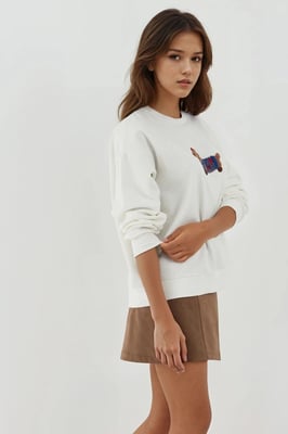 Overmaat Crew Neck Geborduurd Katoenen Sweatshirt
