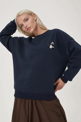 Comfort Dierpatroon Geborduurd Verhoogd Ronde Hals Sweatshirt