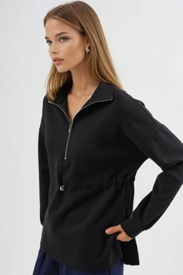 Ritskraag Sweatshirt met Verstelbare Taille