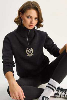 Borduursel Rits Kraag Sweater