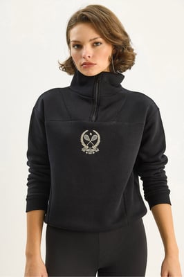 Borduursel Rits Kraag Sweater