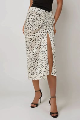 Geprinte Bodycon Satijnen Midi Rok met Split