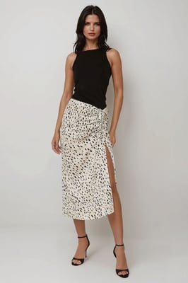 Geprinte Bodycon Satijnen Midi Rok met Split