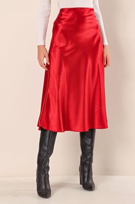 Satin A-lijn Midi Rok met Elastische Taille