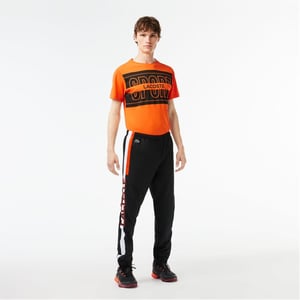 Men's Lacoste Solid Patterned Slim Joggers in Black/White